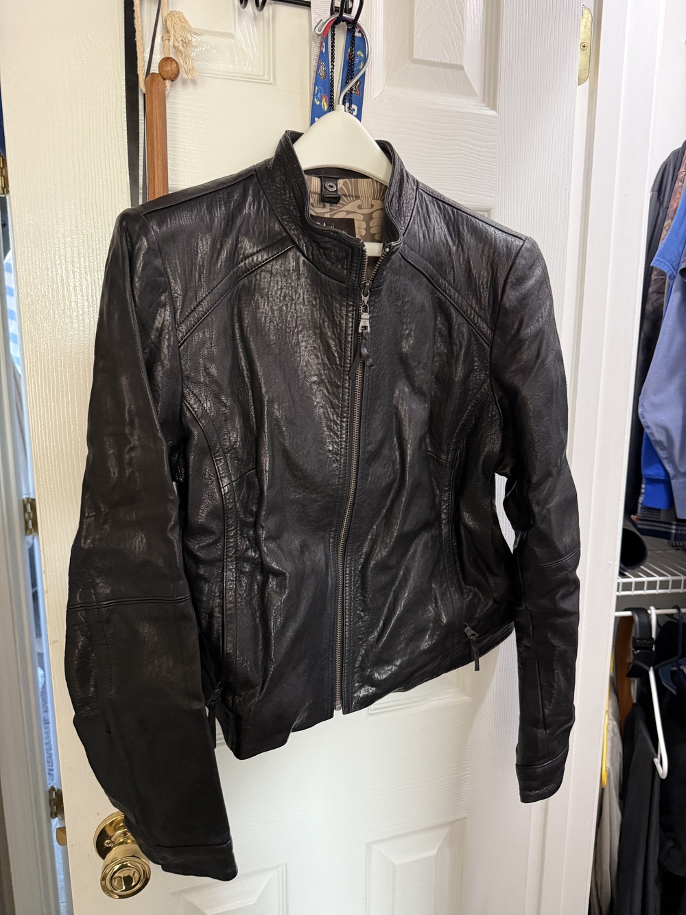 Cole Haan Black Leather Zip-Front Women's Jacket With Removable Rabbit Fur Vest